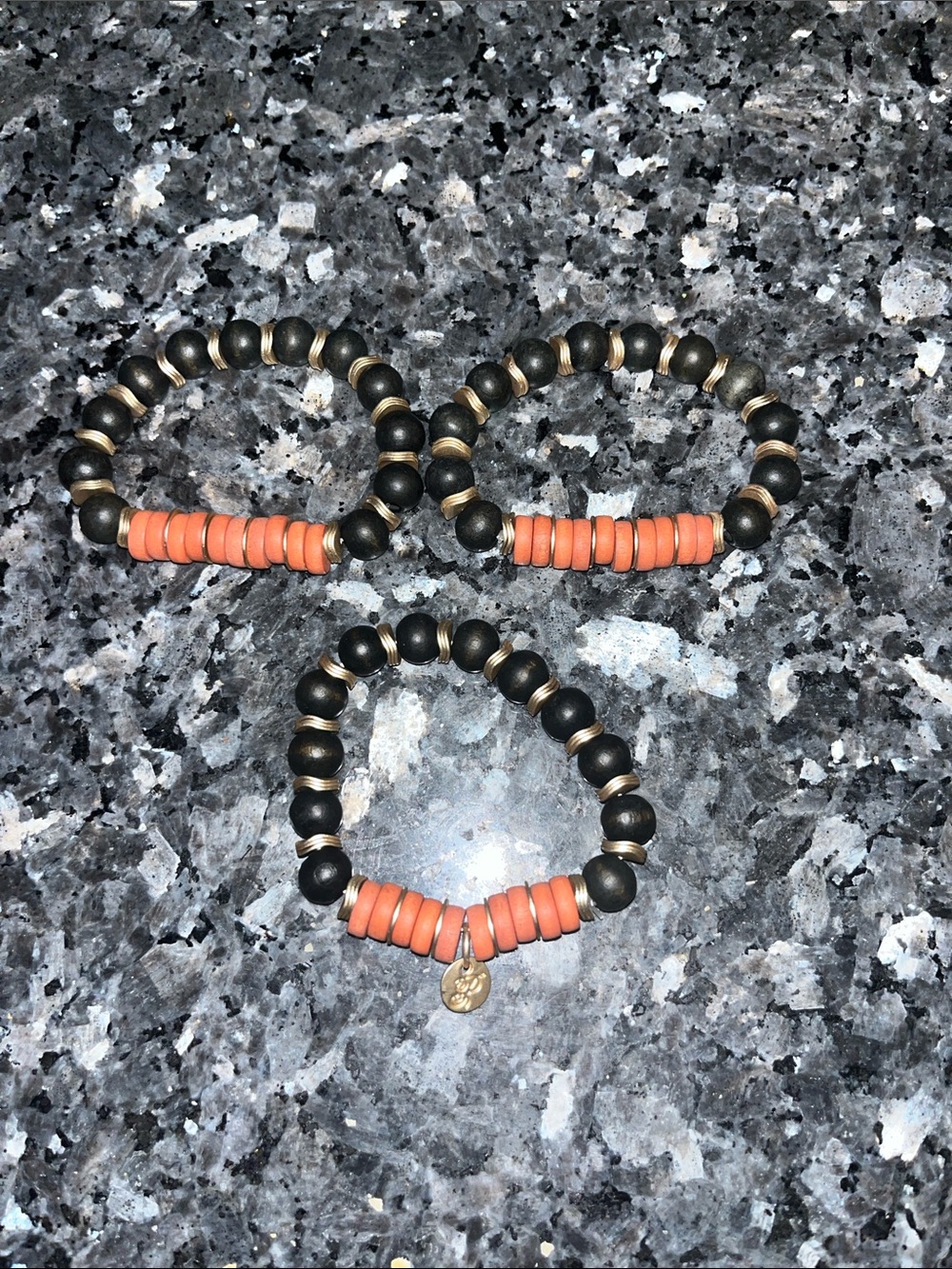 Black and Coral Beaded Stretch Bracelet Set - Women Costume Jewelry NWOT